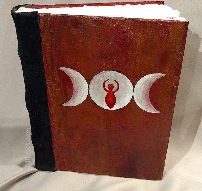 Hard cover hand bound journal with 3 moon phases and goddess symbol